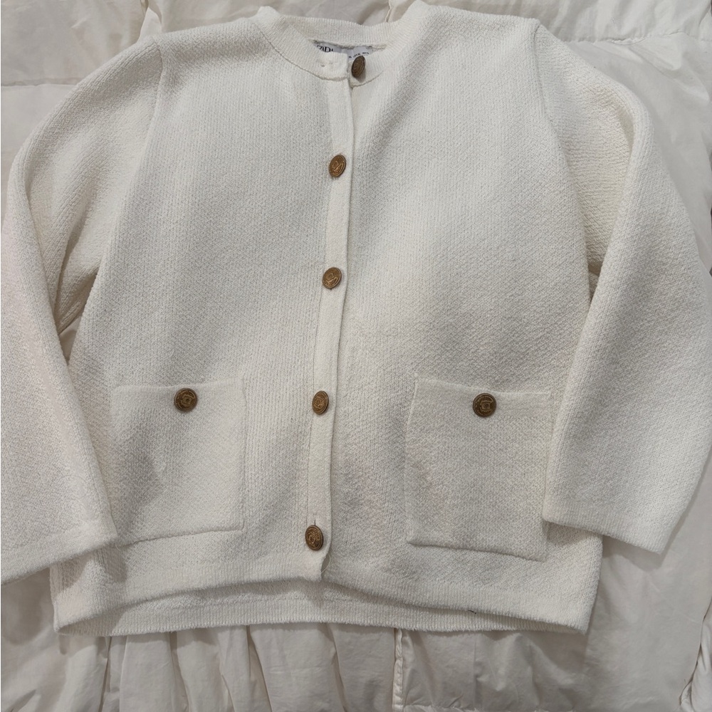 Zara Cream Textured Cardigan